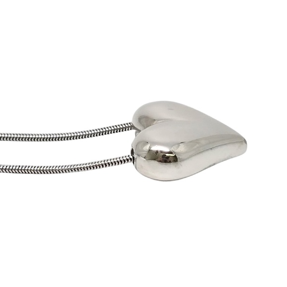 Tiffany & Co Sterling Silver Puffy Heart Pendant Snake Chain Necklace #20141 - Picture 5 of 10